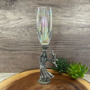 Vintage Fellowship Foundry Pewter Bride with Bird Iridescent Champagne Flute